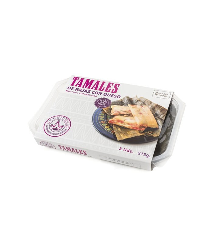 TAMALES MET KAAS EN INGEMAAKTE GROENE PEPERS (VERPAKKING VAN 3) TAMALES MET KAAS EN INGEMAAKTE GROENE PEPERS (VERPAKKING VAN 3)